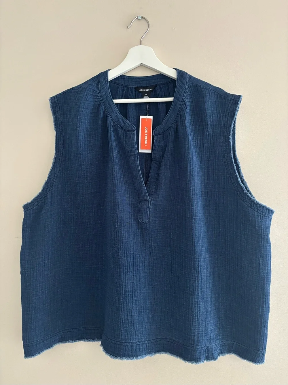 NWT Joe Fresh Women’s Size 2X Dark Blue V-Neck Tank 100% Cotton Casual Top - Picture 3 of 16